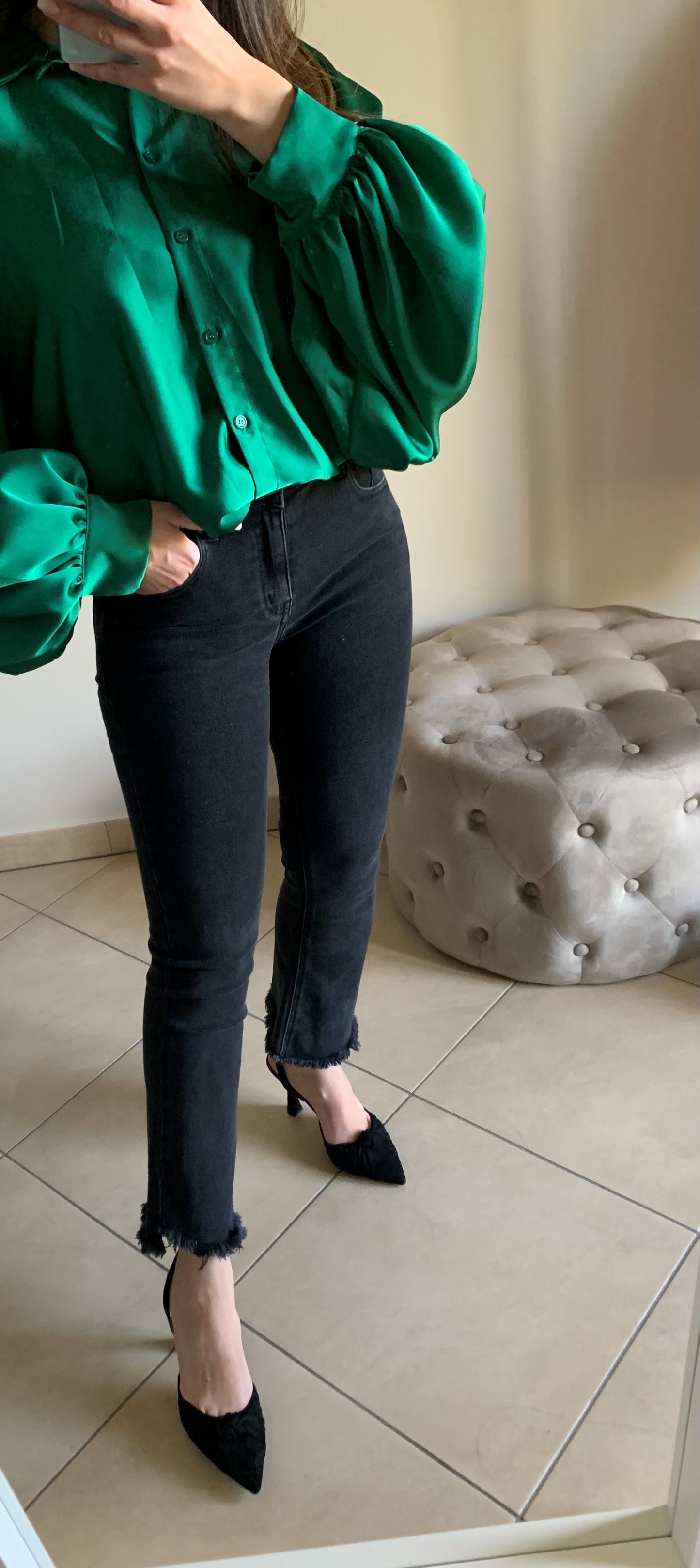 JEANS CROPPED FLARE SFRANGIATO