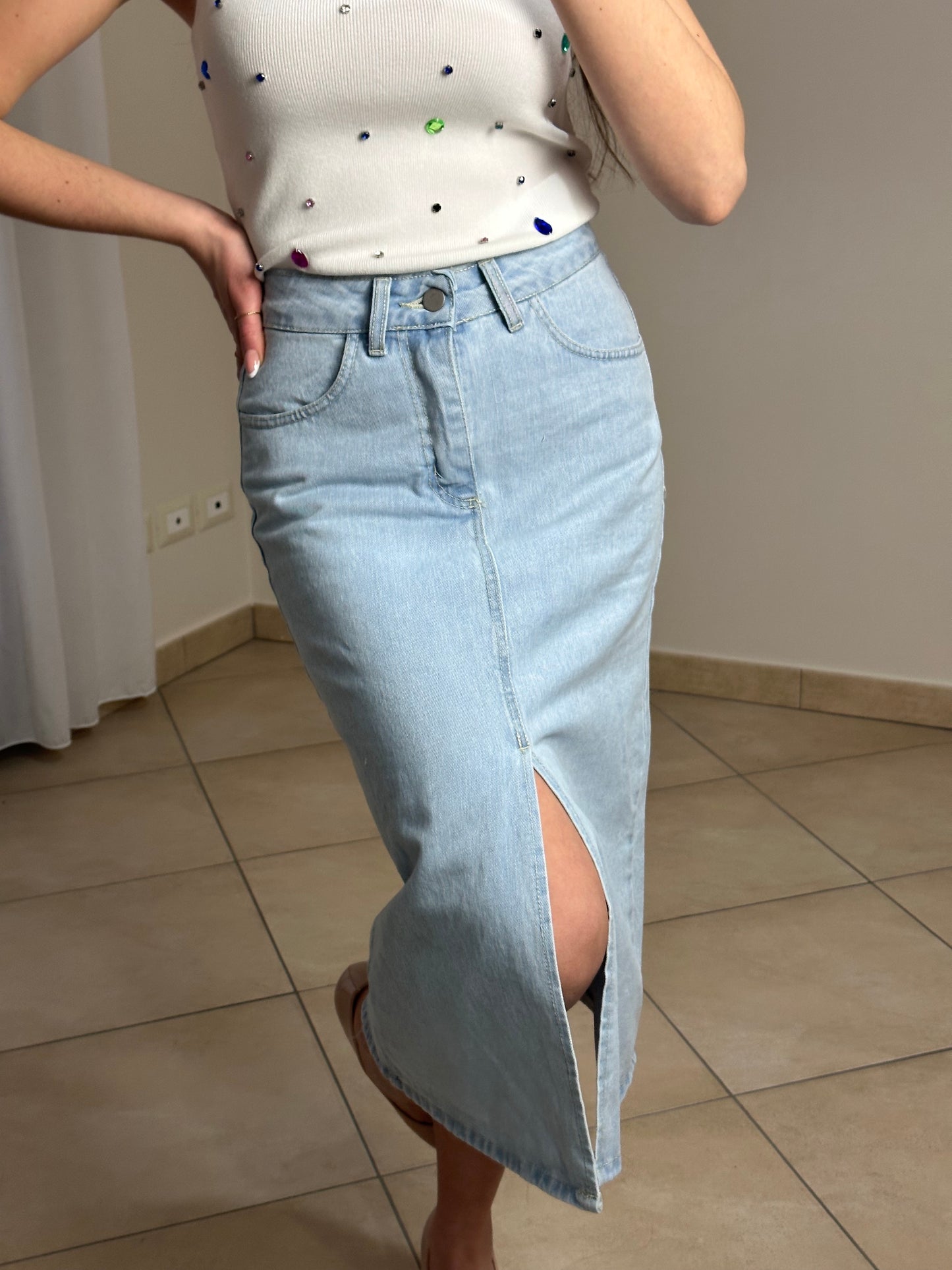 GONNA IN DENIM MIDI LUMINA