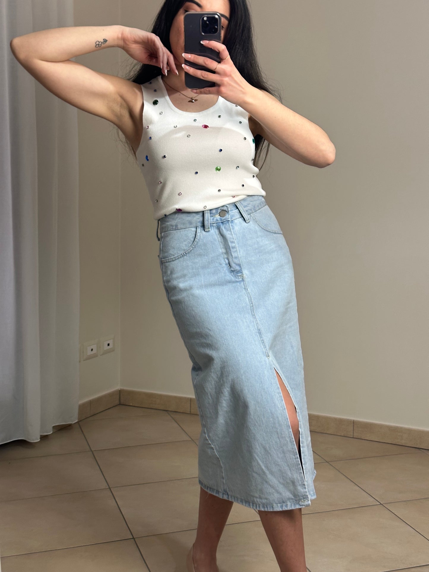 GONNA IN DENIM MIDI LUMINA