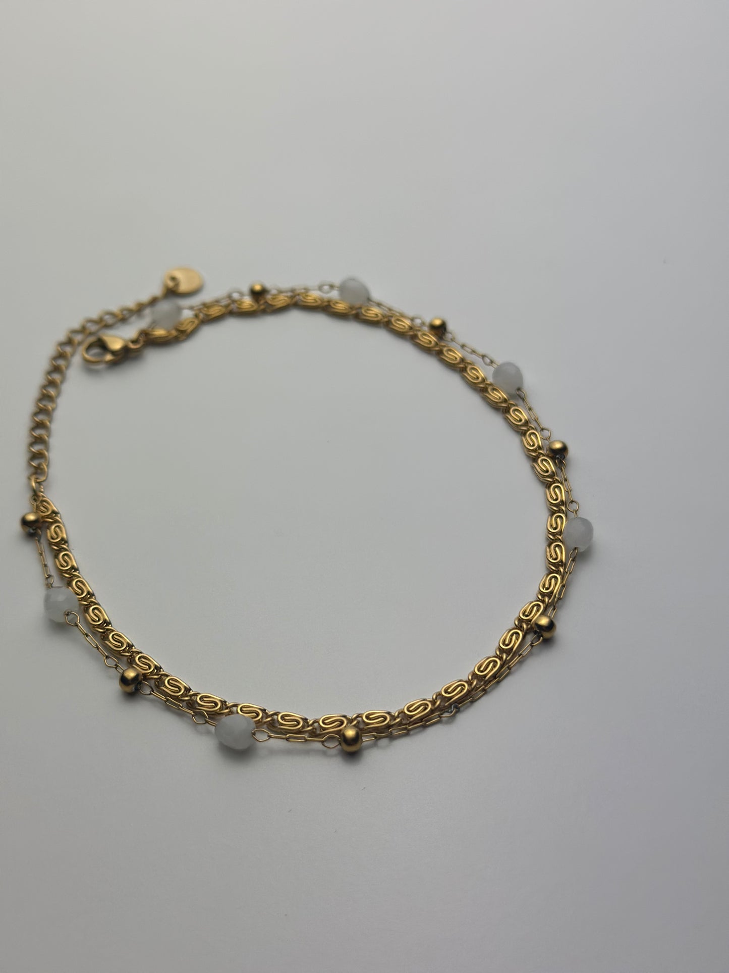 Cavigliera Double con Pietre Bianche