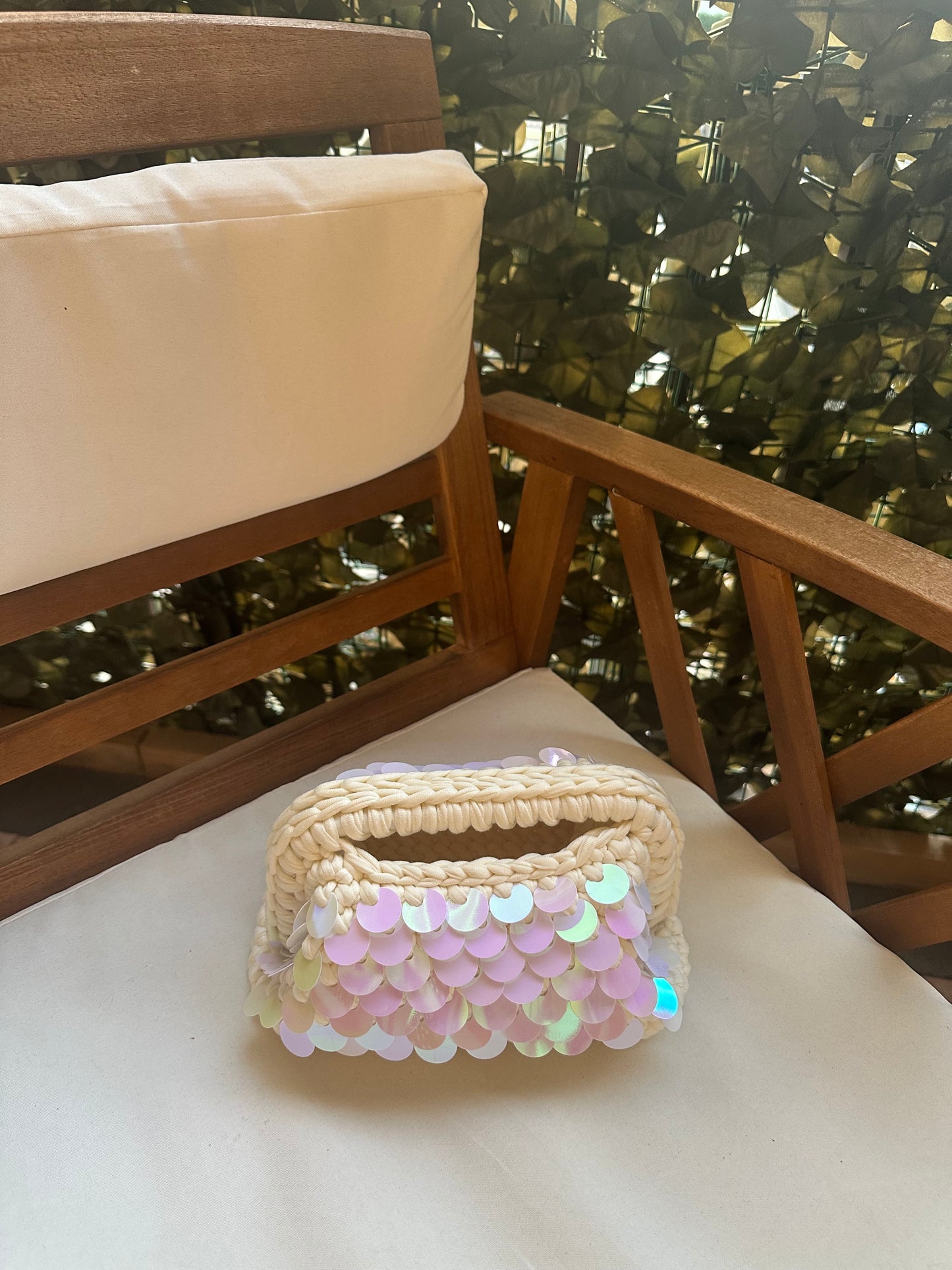 Elodie Clutch Bag con Paillettes -Panna