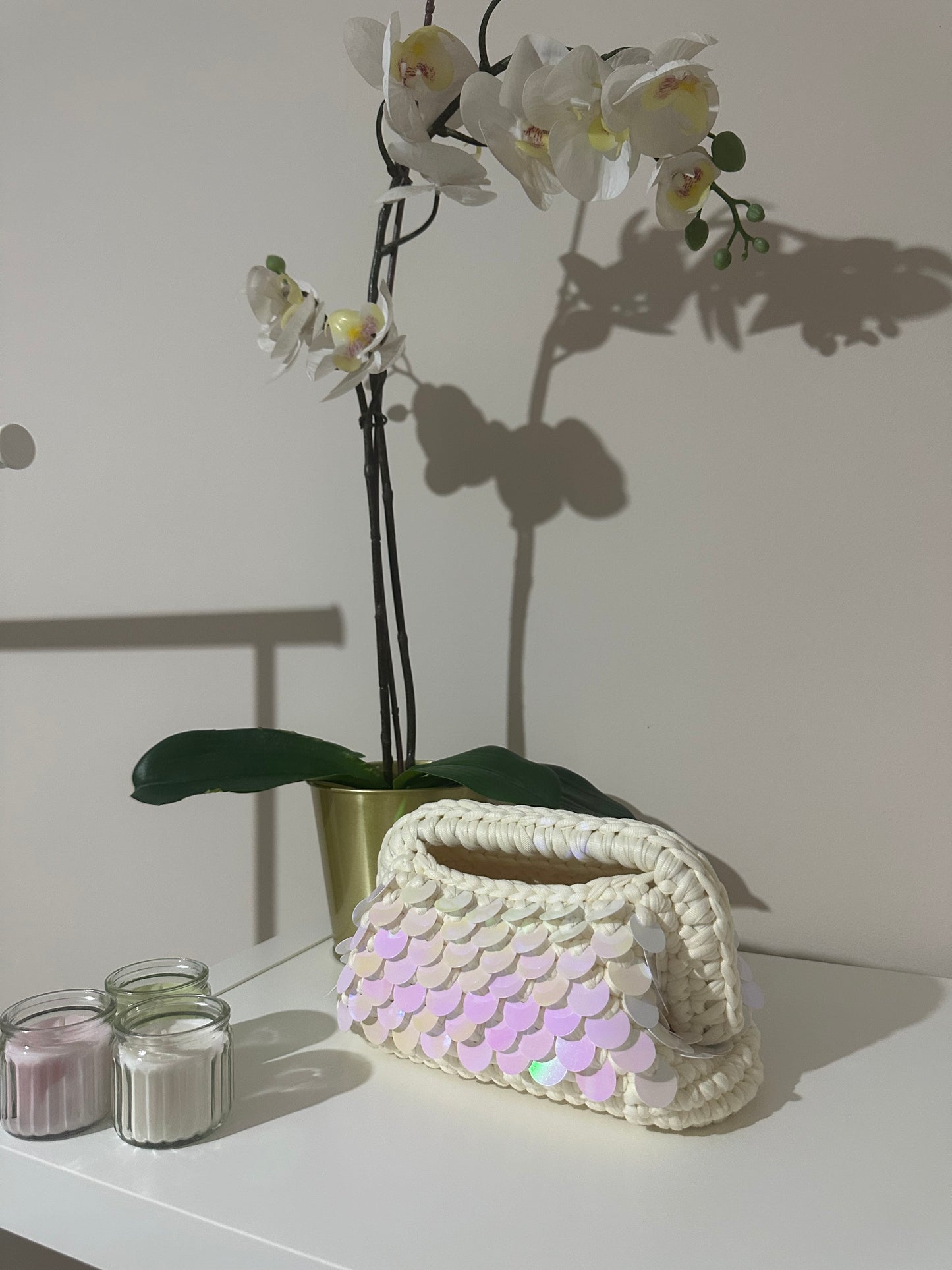 Elodie Clutch Bag con Paillettes -Panna