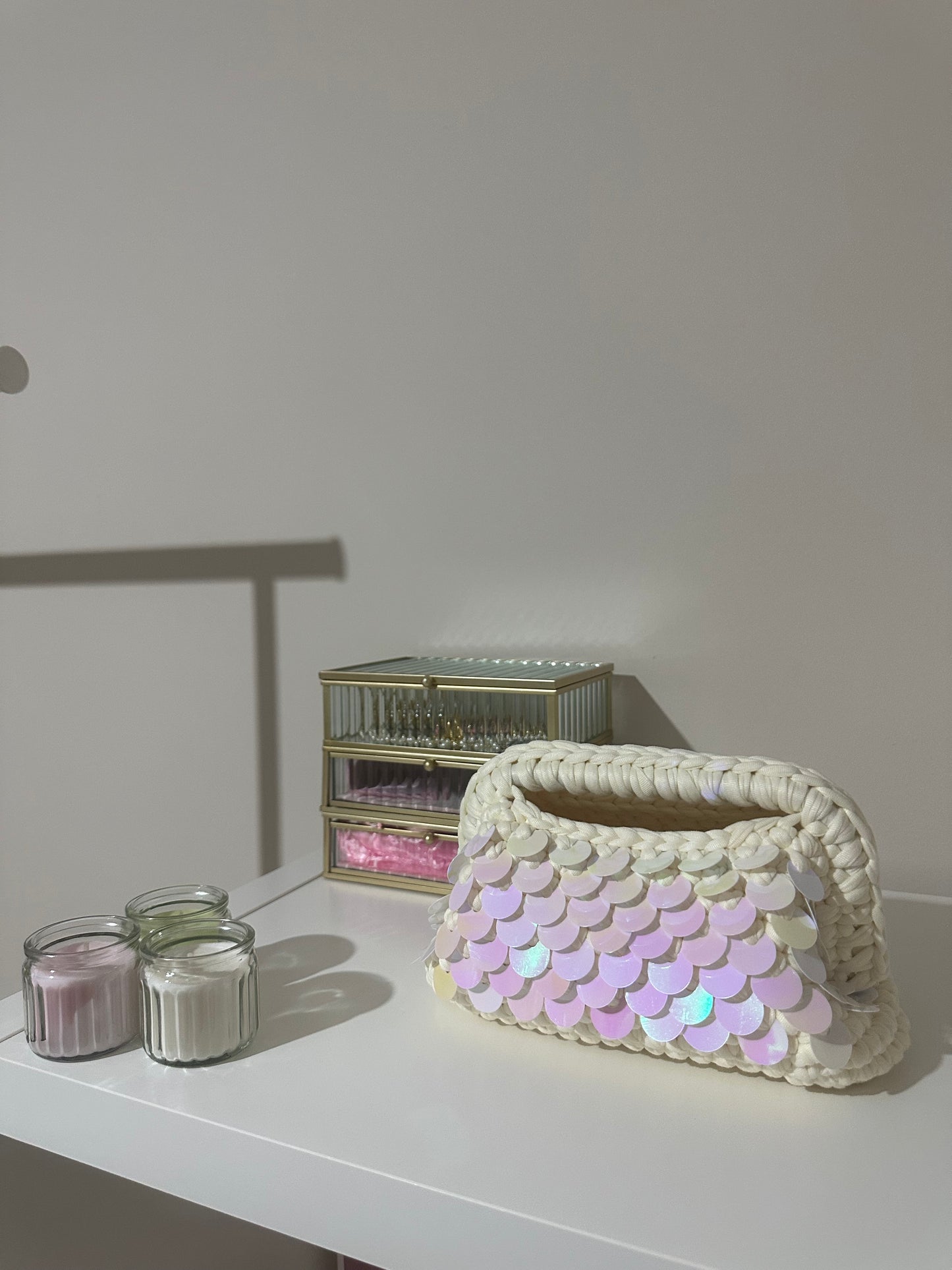 Elodie Clutch Bag con Paillettes -Panna