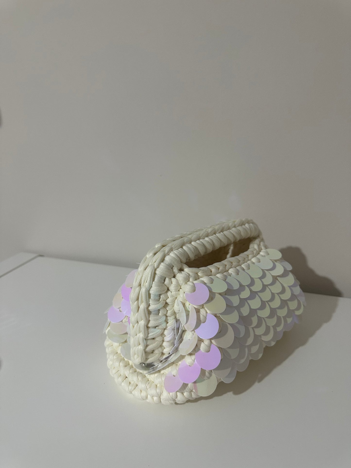 Elodie Clutch Bag con Paillettes -Panna