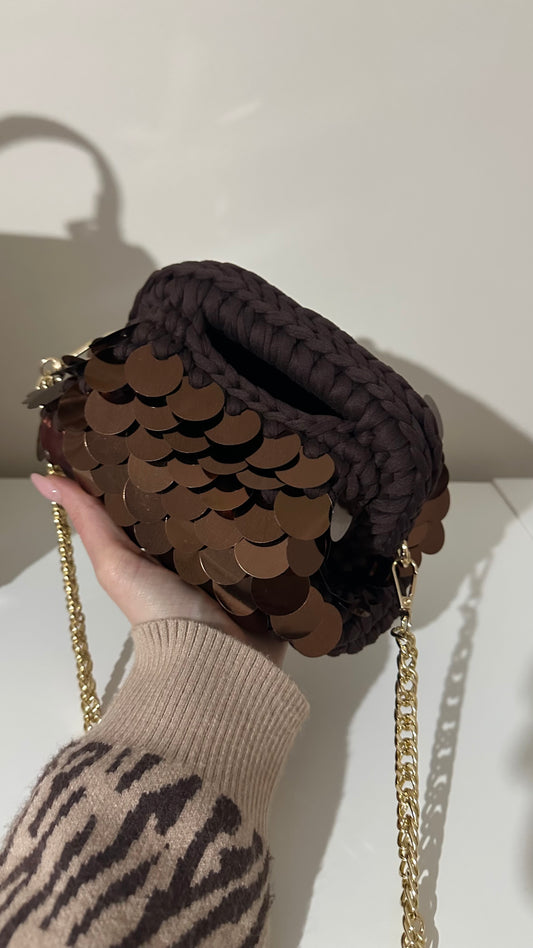 Elodie Clutch Bag con Paillettes -Marrone